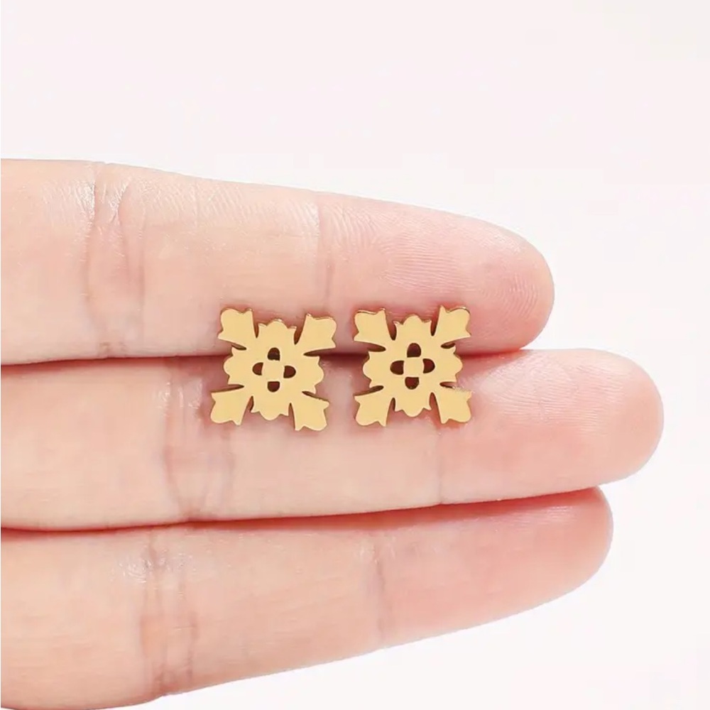 Gold Stainless Steel Floral Earrings